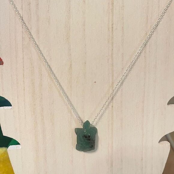 Turtle necklace green aventurine tortoise silver plated 18” NEW handmade - Picture 5 of 12